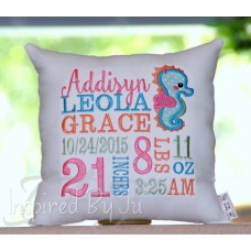 Seahorse - Birth Announcement Pillow